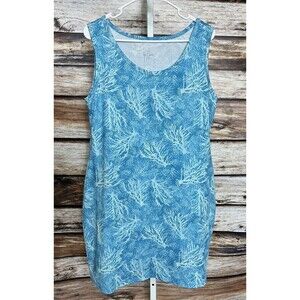 Guy Harvey Dress Large Coastal Novelty Coral Reef Blue Stretchy Knee Length